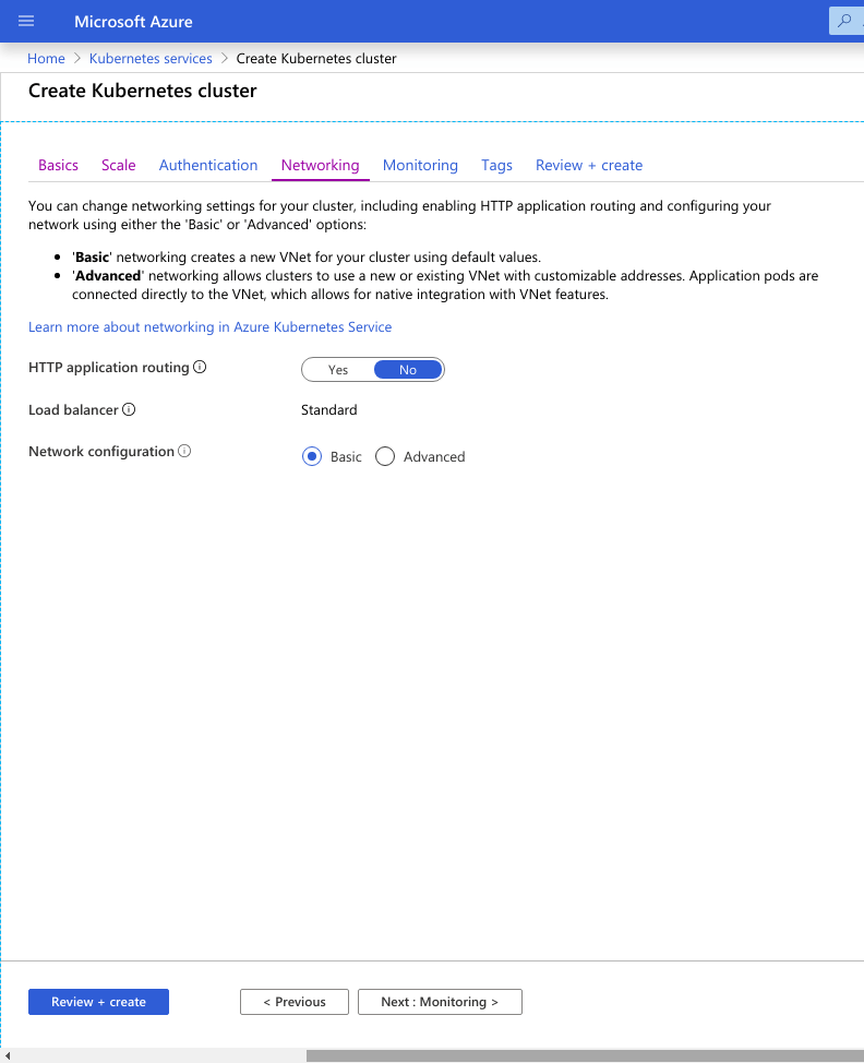 Networking settings in Azure Kubernetes Service