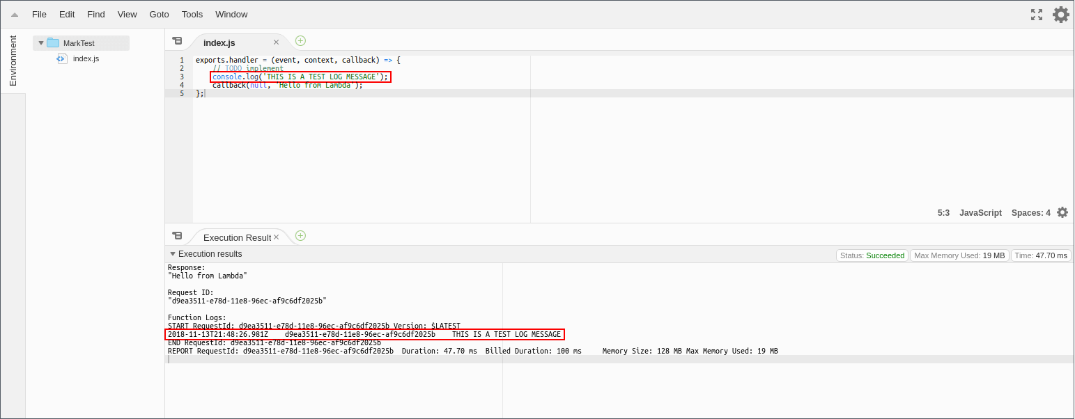 Log messages in the execution results