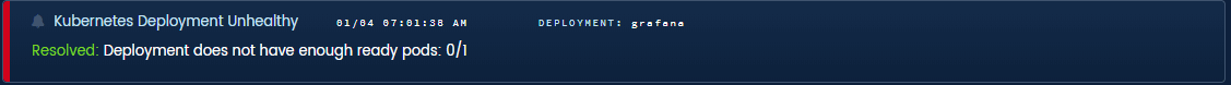 Blue Matador alert for unhealthy kubernetes deployment
